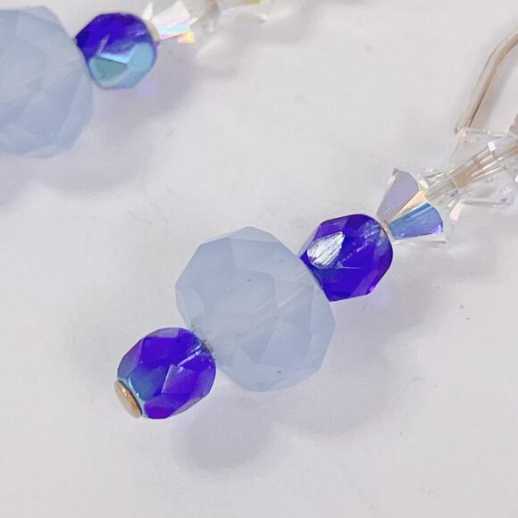 Vintage Artisan Sterling Silver Swarovski Blue Crystal Dangle Earrings Handmade - Picture 7 of 10